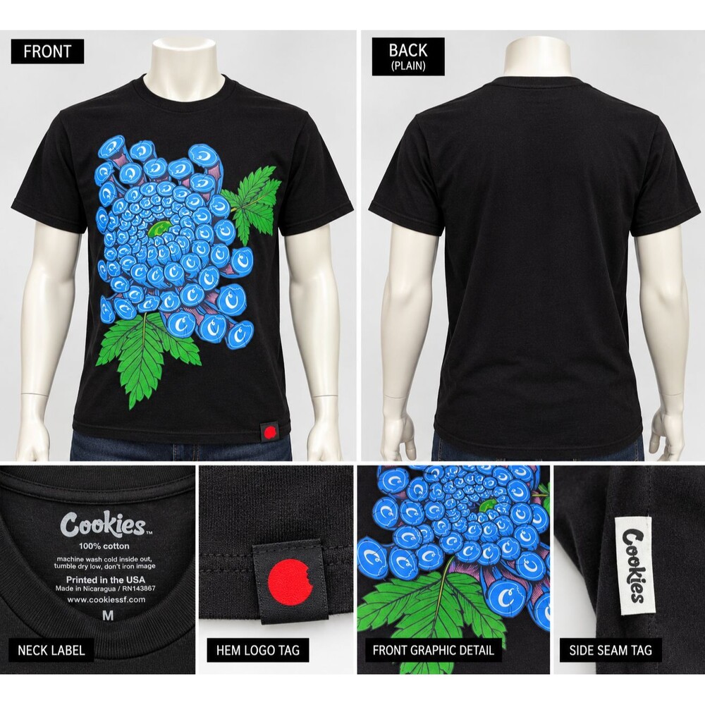 Cookies SF Mens Medium Black Blue Flower Graphic T Shirt Streetwear NWOT